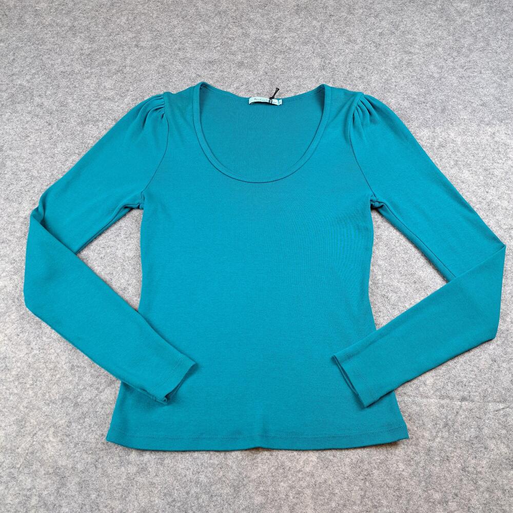 Michael Stars Shirt Womens One Size OS Teal Scoop Neck Ribbed Cotton Stretch